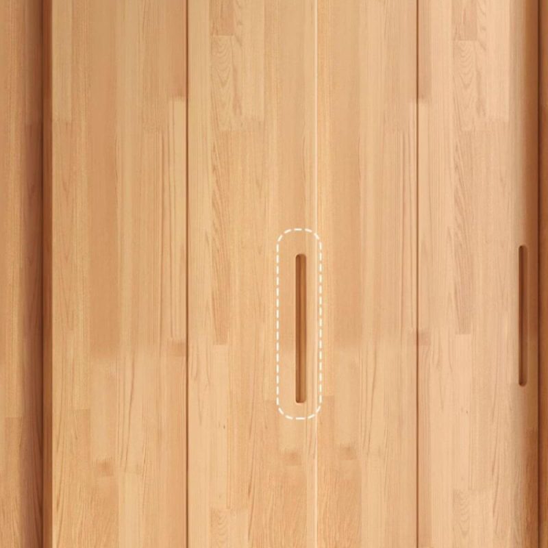 "Casual Natural Finish Wood Wardrobe Closet with Soft Close Door, Interior Shelves, and Hanging Rod, Armoire with Top Cabinet, 79"L x 24"W x 94"H"