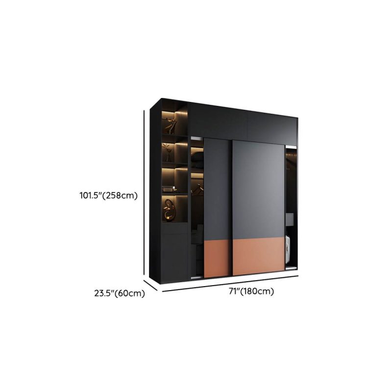 "Dimension of Coal Art Deco Wardrobe Engineered Wood with Soft Close Drawer, Soft Close Door & Hanging Rod - Armoire & Side Cabinet & Top Cabinet 71"L x 24"W x 102"H"