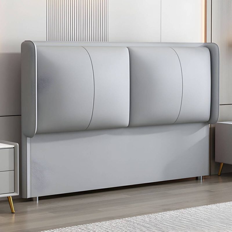 "Light Wood Modern Wingback Headboard with Upholstered Design and Solid Wood Frame - 79" Anti Cat Scratch Leather Light Gray"