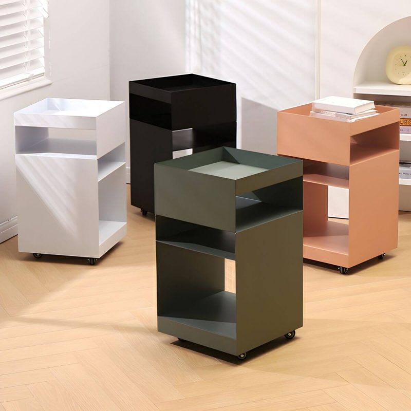"Modern Metal Nightstand with Open Storage and 4 Shelves in Steel Decor - Grey 1 Piece"