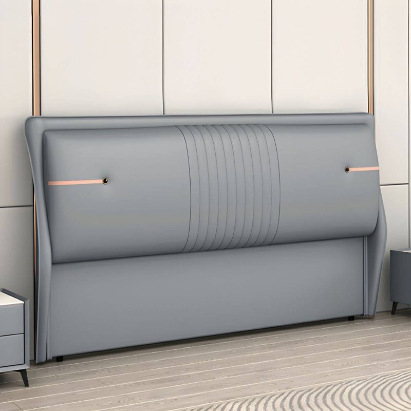 "Modern Upholstered Rectangular Pine Headboard with Wood Legs - Airy Blue 59""