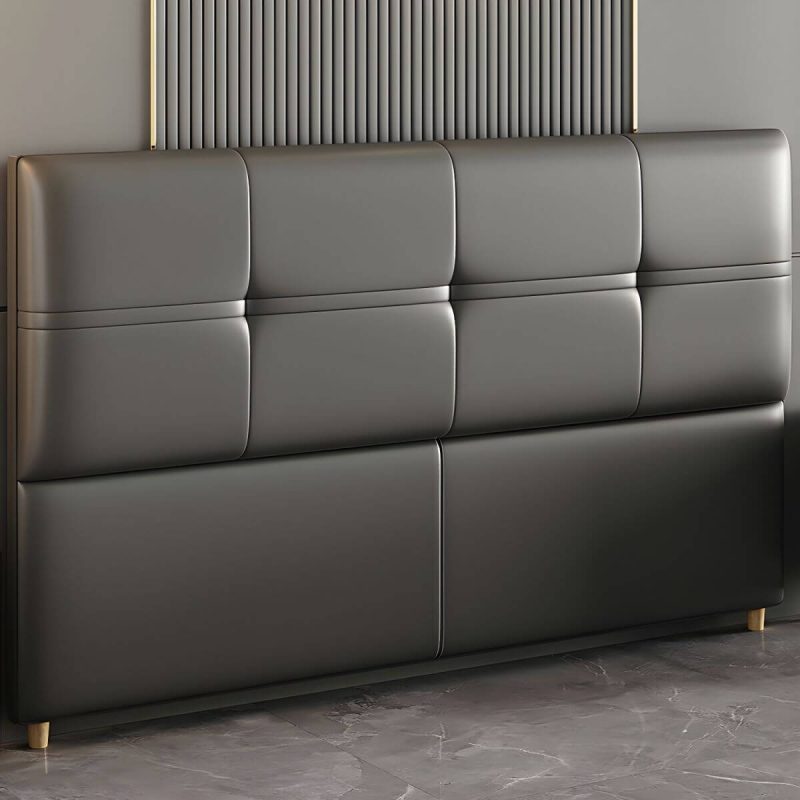 "Rectangular Solid Wood Bed Frame Headboard Modern Leather Panel - 79" Microfiber Leather Dark Gray"