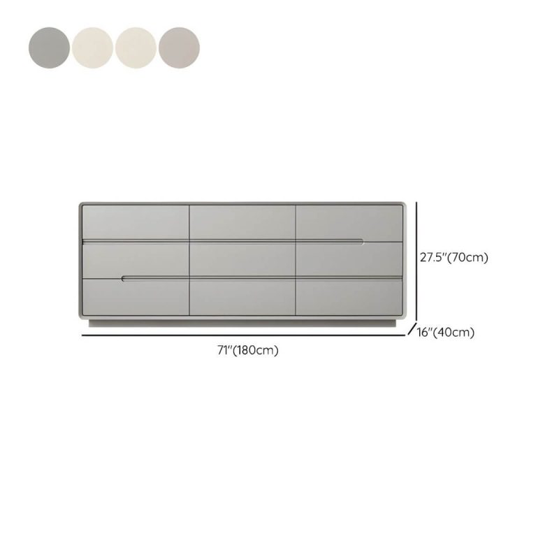 "Dimension of Light Oak Modern Dresser with Solid Wood Construction and Soft-Close Drawers - Beige 71"L x 16"W x 27.5"H"