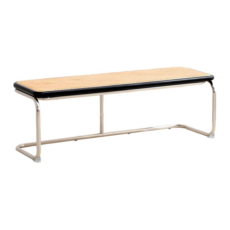 "Scandinavian Style Wicker & Rattan Bedroom Bench with Metal Legs - Black"
