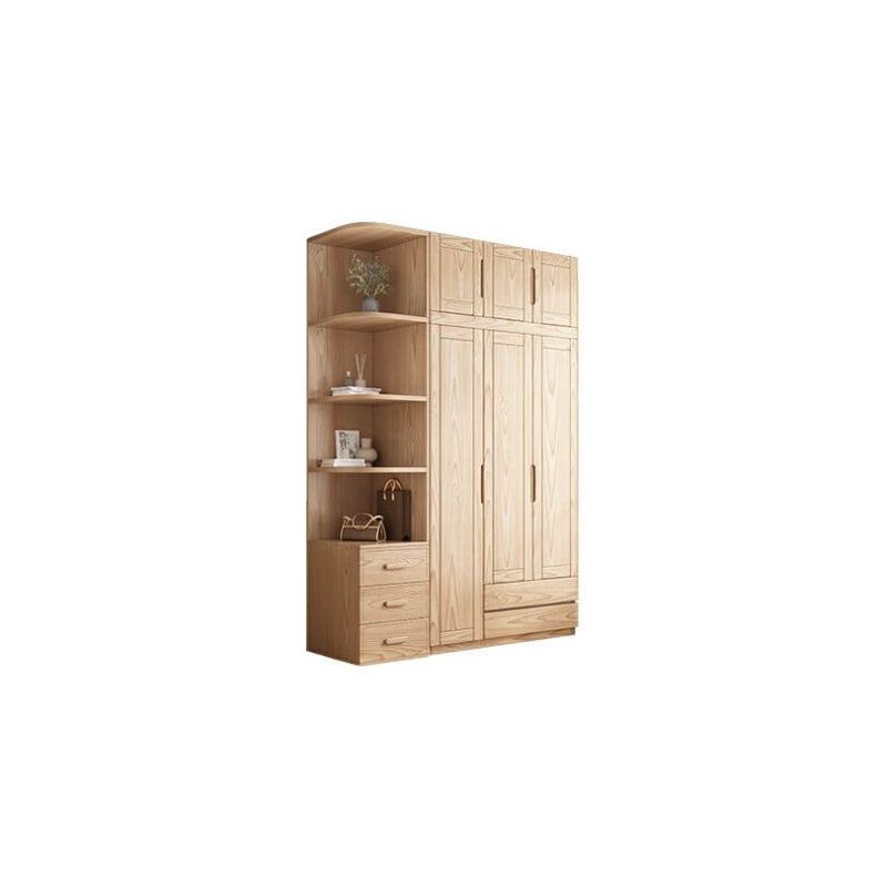 "Ash Wood Wood Color Unfixed Wardrobe Closet, 6 Doors, Armoire & Side Cabinet & Top Cabinet"