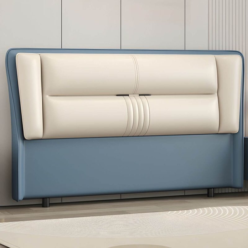 "Modern Rectangular Upholstered Wingback Headboard with Wood Legs - Tech Cloth 59" Blue-White"