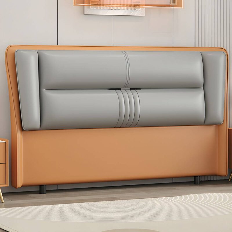 "Modern Rectangular Upholstered Wingback Headboard with Wood Legs - Microfiber 47" Dark Gray/ Orange"