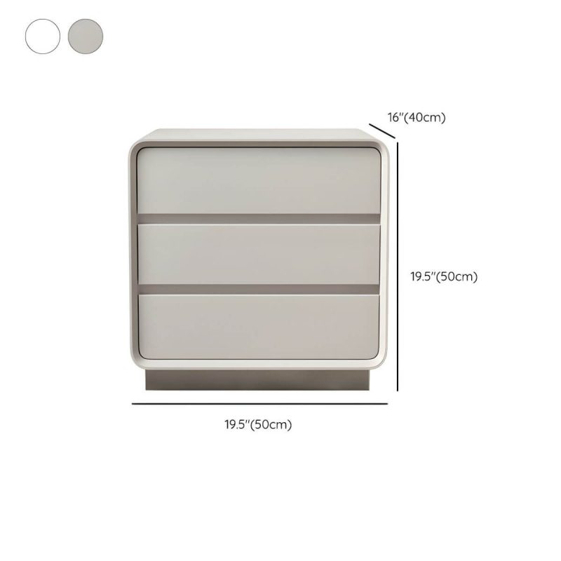 "Dimension of Modern Solid Wood Nightstand 19.7" Tall 3 - Drawer Steel Nightstand - White 1-Piece Set"