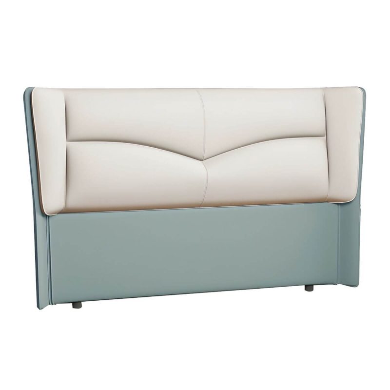 "Modern Rectangular Wingback Headboard Bed with Leather Upholstery and Solid Wood Frame - Off-White 71""