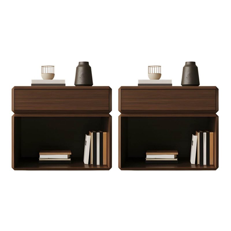 "Elegant Brown Wooden Nightstand with Drawer for Bedroom Storage - 2 Piece Set"