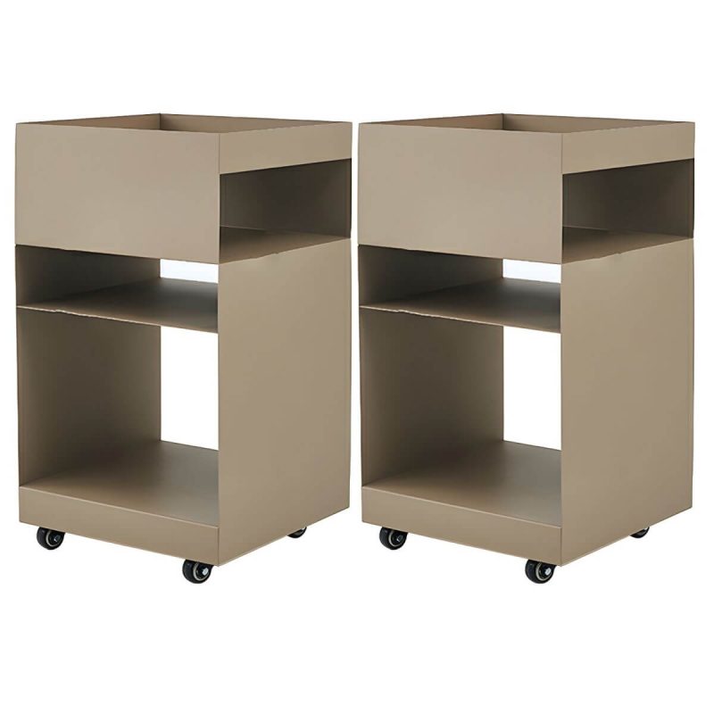 "Modern Metal Nightstand with Open Storage and 4 Shelves in Steel Decor - Khaki 2 Piece Set"