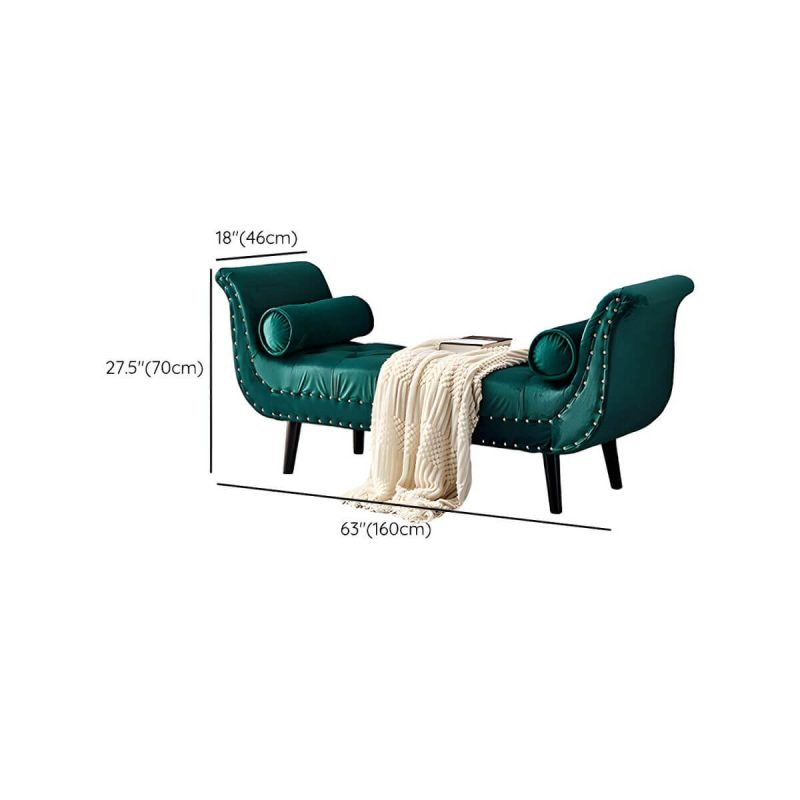 "Dimension of Storage Not Included Upholstered Reserve Installation Holes Bedroom Bench - Blackish Green Velvet Wood"