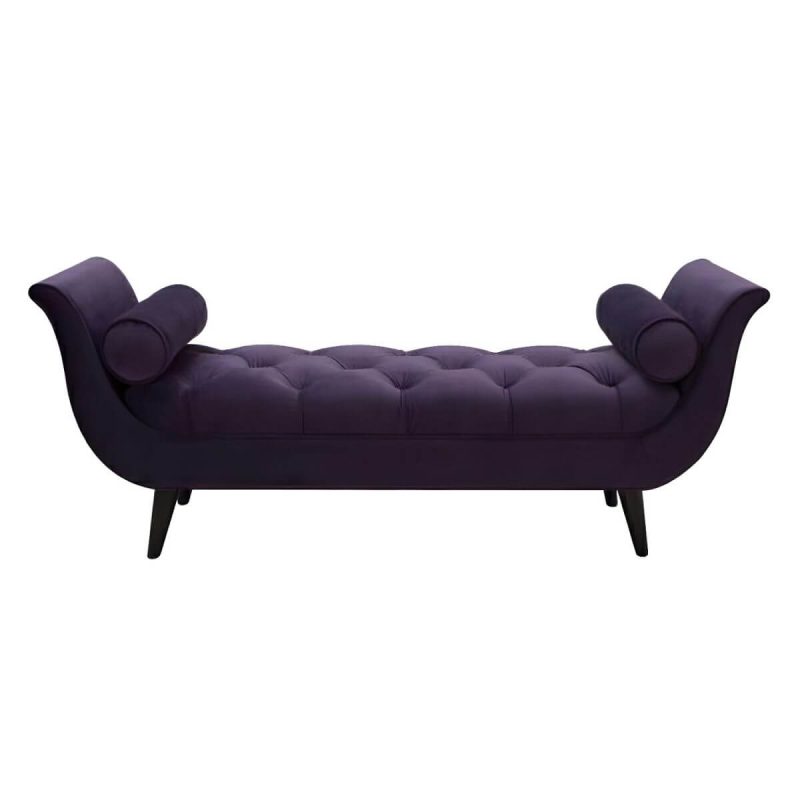 "Storage Not Included Upholstered Reserve Installation Holes Bedroom Bench - Purple Velvet Wood"