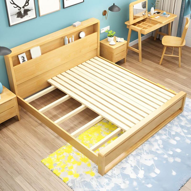 "Contemporary Standard Bed with Shelves and Rectangle Headboard - Walnut Full"