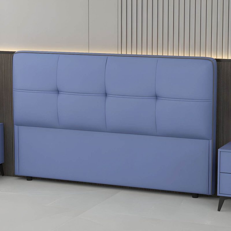 "Contemporary Rectangular Headboard Bed with Tufted and Solid Wood Frame - Blue 47""