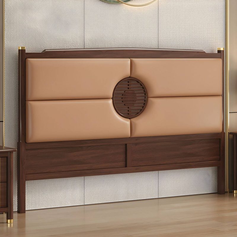"Traditional Upholstered Panel Headboard with Stepped Shape and Leather Upholstery - Brown 180 cm"