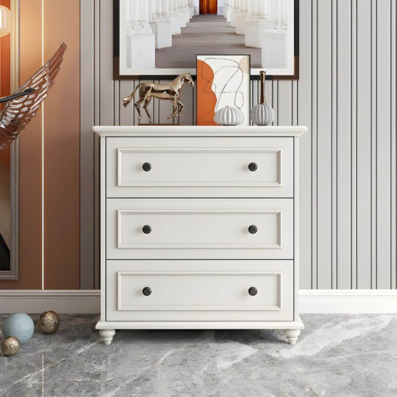 "Solid Wood and Soft-Close Drawers Modern Chest with Wood Top - 3 31.5"L x 18"W x 31.5"H"