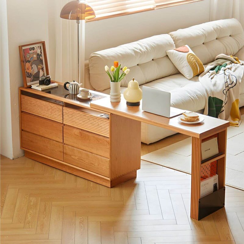 "Modern Style Wooden Dressing Table Rectangular with Drawers and Glass Cabinet - 91"L x 16"W x 29"H"