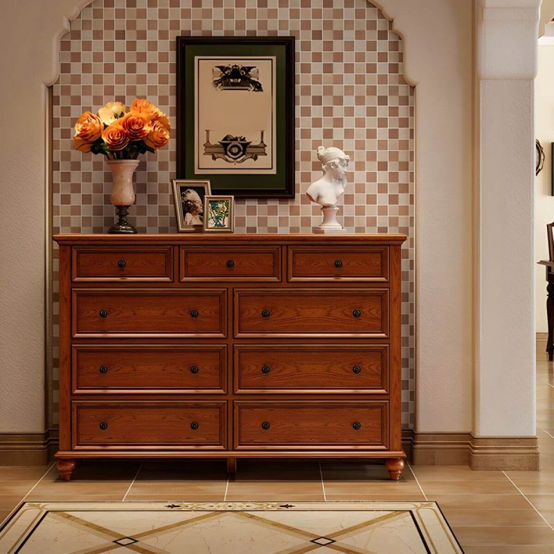 "Traditional Style Solid Wood Lingerie Chest Drawers Included for Bedroom - Nut-Brown 150 x 44 x 81 cm"