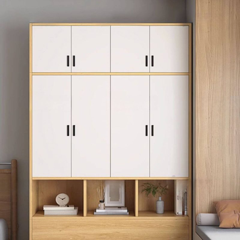 "Natural Finish Art Deco Composite Wood Wardrobe Armoire with Soft Close Door, Interior Shelves, and Clothing Rod, 47.2"L x 15.7"W x 82.7"H, Sliding Door"