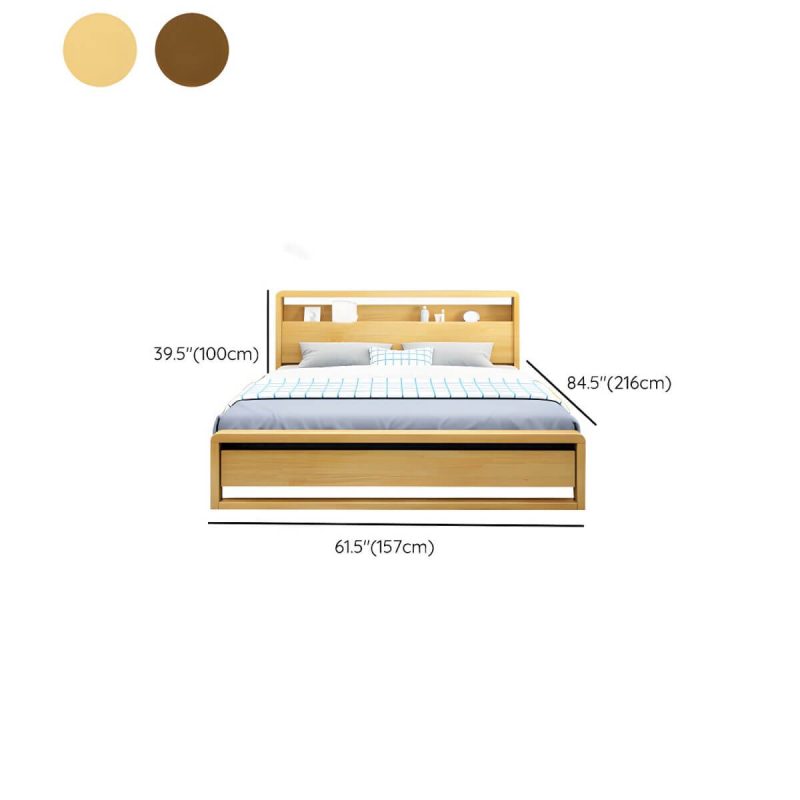 "Dimension of Contemporary Standard Bed with Shelves and Rectangle Headboard - Natural Finish Full"