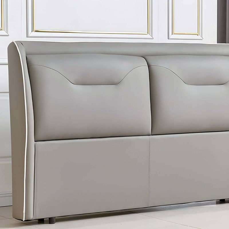 "Elegant Wingback Upholstered Headboard with Wood Legs - Modern Design - Smoke Gray 71""