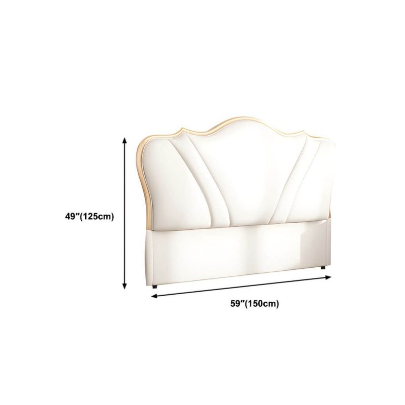 "Dimension of Camelback Solid Wood Bed Frame Headboard Modern Leather Panel - Off-White 59" Magnolia"