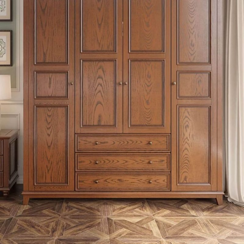 "Taupe Art Deco Ash Wood Wardrobe Armoire with 2 Drawers, Interior Shelves, and Clothing Rod, 59"L x 25"W x 86"H"