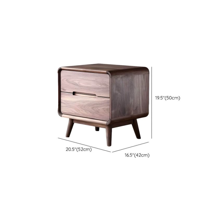 "Dimension of Stylish Walnut Wood Nightstand with 2 Drawers in Brown Finish - 1 Piece"