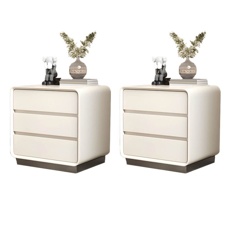 "Modern Solid Wood Nightstand 19.7" Tall 3 - Drawer Steel Nightstand - White 2-Piece Set"