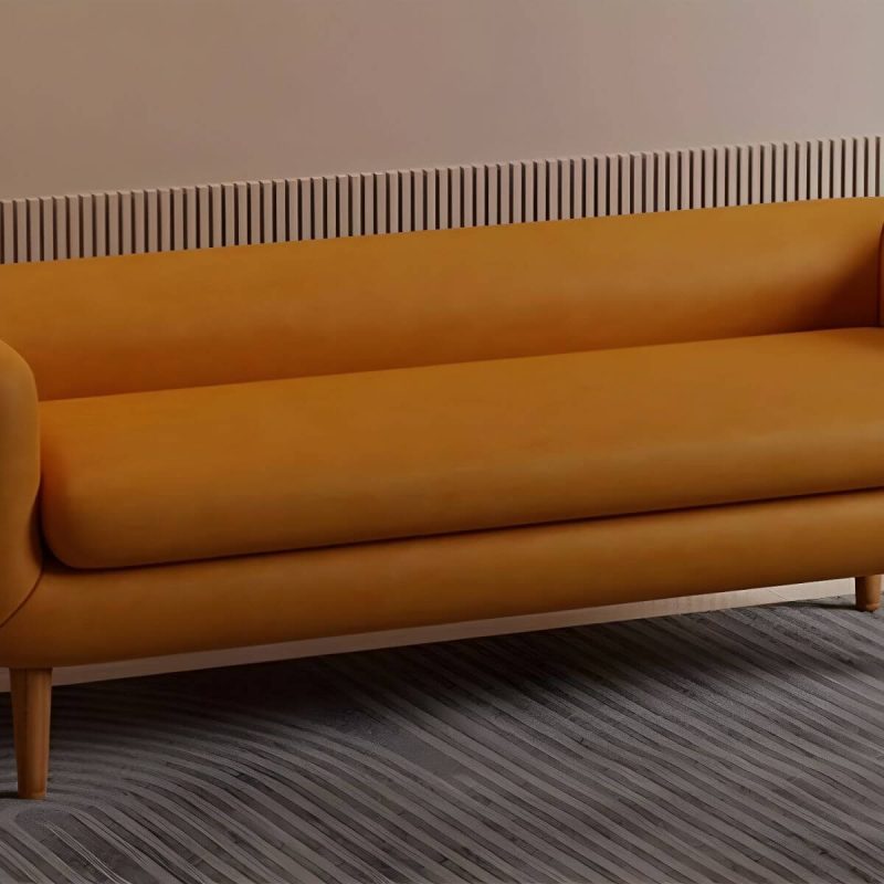 "Modern Upholstered Bedroom Bench with Arms and Back - Wood Legs, Sponge Upholstery - 150 x 55 x 60 cm Orange"