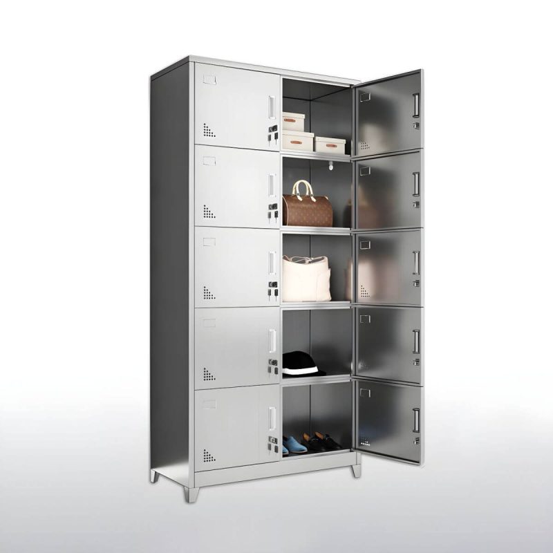 "Stainless Steel Modern Storage Cabinet Chrome Metal Cabinet with Hinged Doors - 10"
