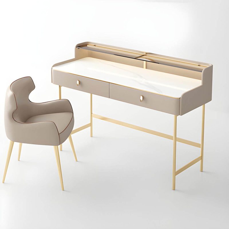 "Simple Standard Dressing Table Alloy with Gray Chair, Makeup Vanity & Stools, 39"L x 18"W x 35"H"