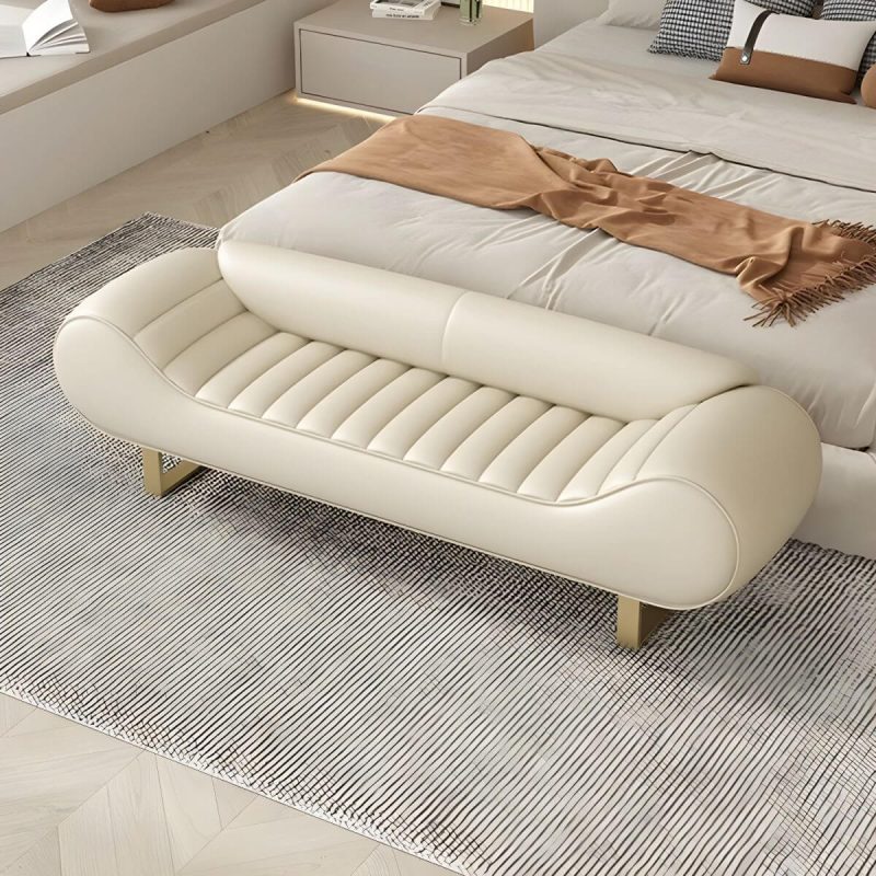 "Glam Faux Leather Bedroom Bench with Tight Back and Sled Base - Off-White 47"L x 20"W x 20"H"