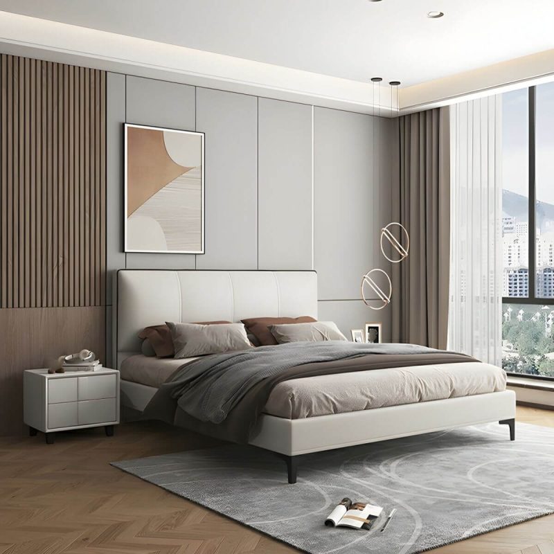 "Elegant Upholstered Panel Headboard with Wood Legs and Modern Style - 59" Grey"