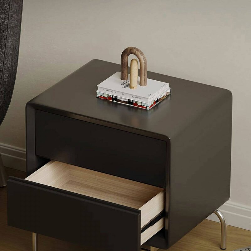 "A Cozy and Classic Black Wood Nightstand with 2 Drawers in Traditional Style - 2 Piece Set"