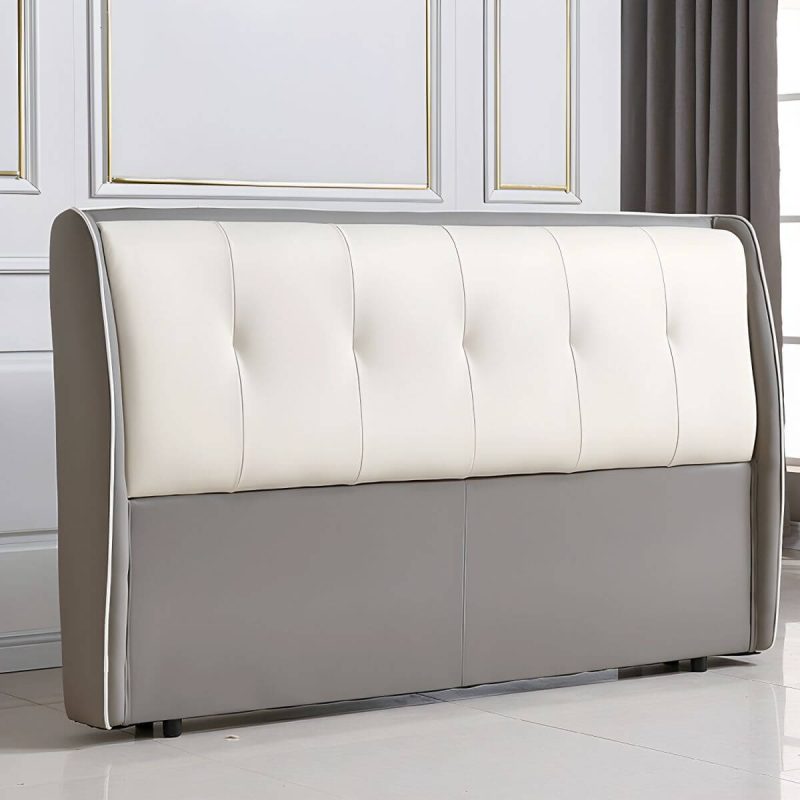 "Elegant Wingback Upholstered Headboard with Wood Legs - Modern Design - Gray-White 59""