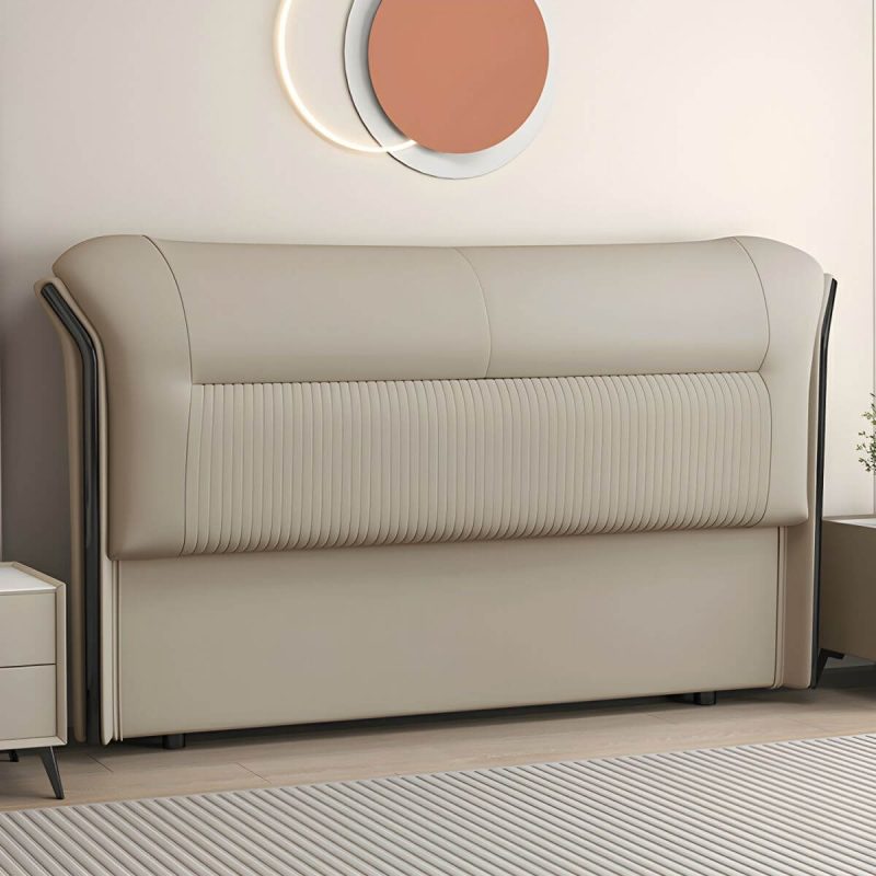 "Elegant Modern Wingback Upholstered Headboard with Wood Legs - 79" Microfiber Leather Brown"