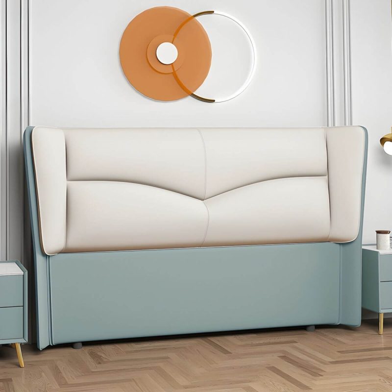 "Modern Rectangular Wingback Headboard Bed with Leather Upholstery and Solid Wood Frame - Green-White 71""