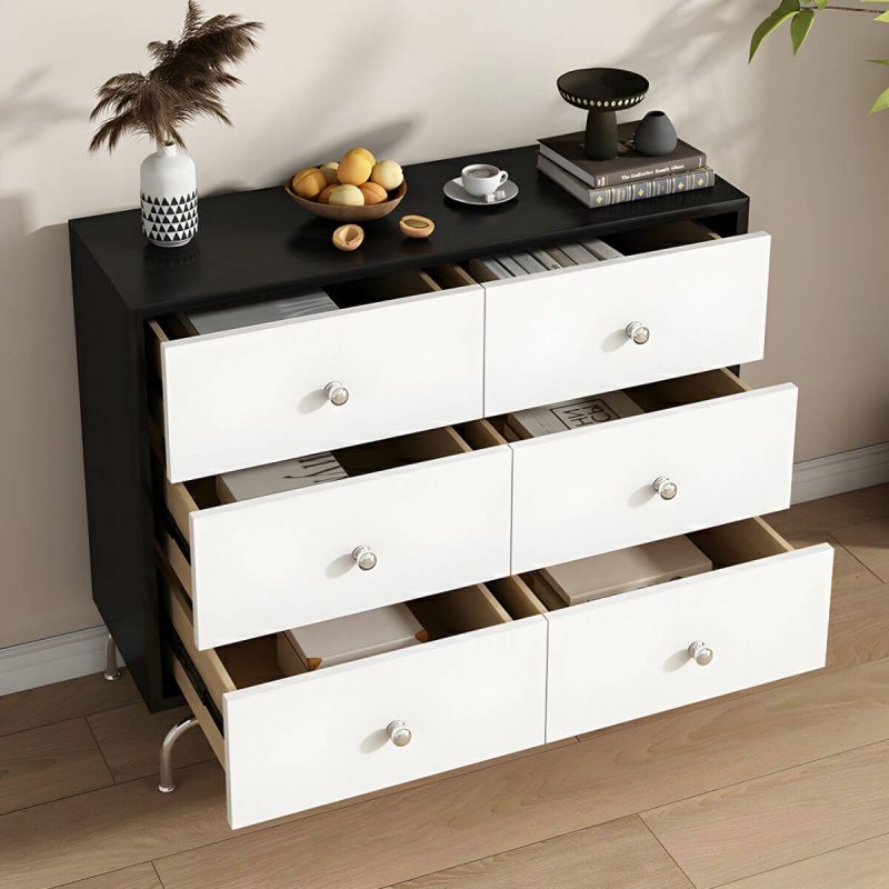 "Modern Storage Drawers Dresser with Four Legs and Silver Handles for Bedroom - 47"L x 16"W x 32"H"