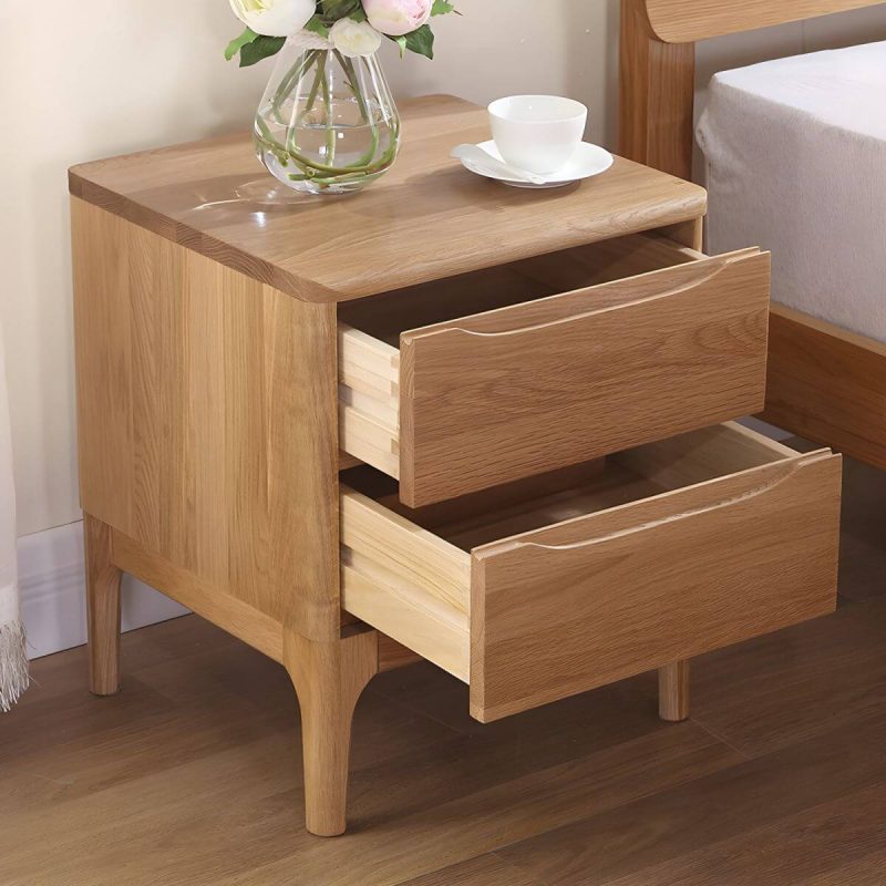 "Modern Oak Wood Nightstand with Drawer Storage, Small Size, Narrow Design - 1 Piece Natural Finish"
