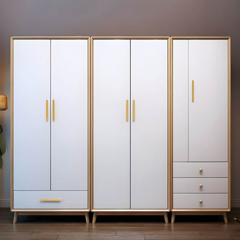 "Scandinavian Natural Wood Wardrobe with Clothing Rod and Shelves for Bedroom - Wood Color 1 3 24"L x 22"W x 79"H"