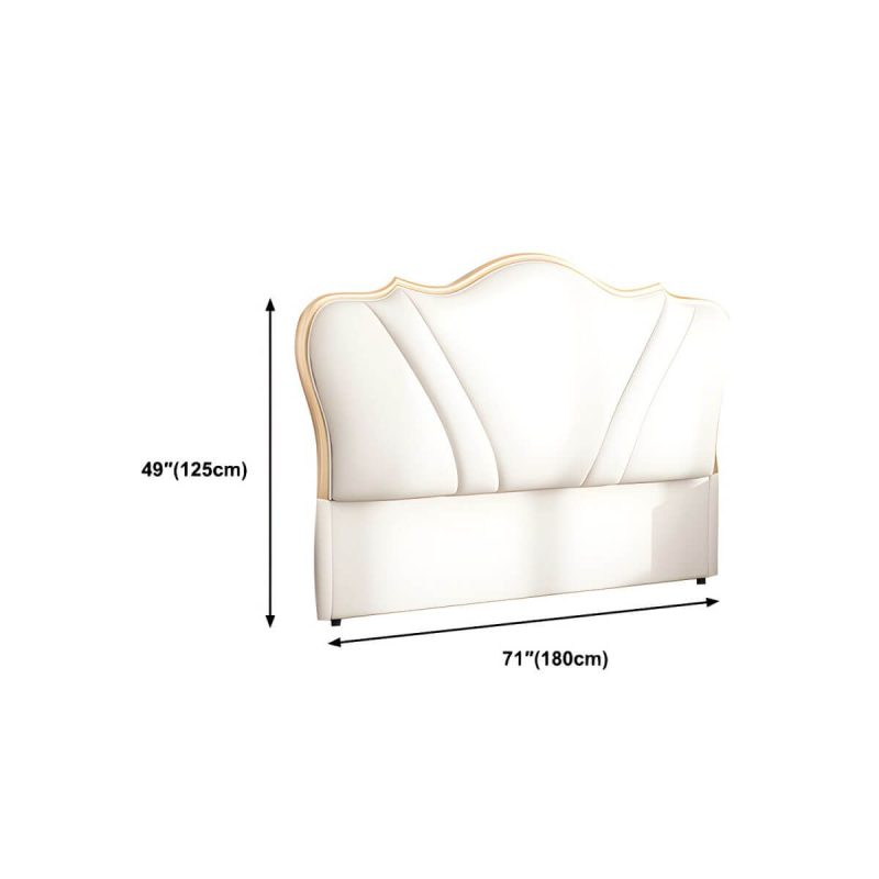 "Dimension of Camelback Solid Wood Bed Frame Headboard Modern Leather Panel - Off-White 71" Magnolia"