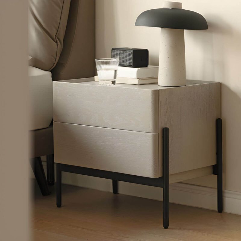 "Modern Grey Oak Wood Nightstand with Spacious Drawer Storage - 2 Piece Set"