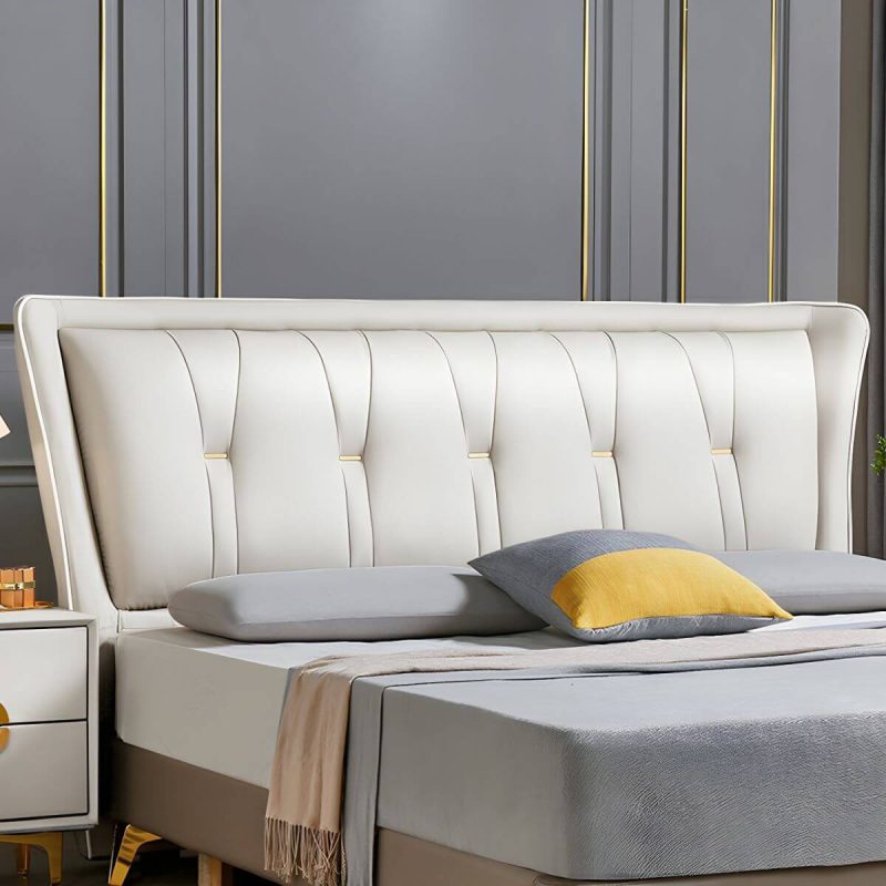 "Elegant Wingback Upholstered Headboard with Wood Legs - Modern Design - Beige 59""