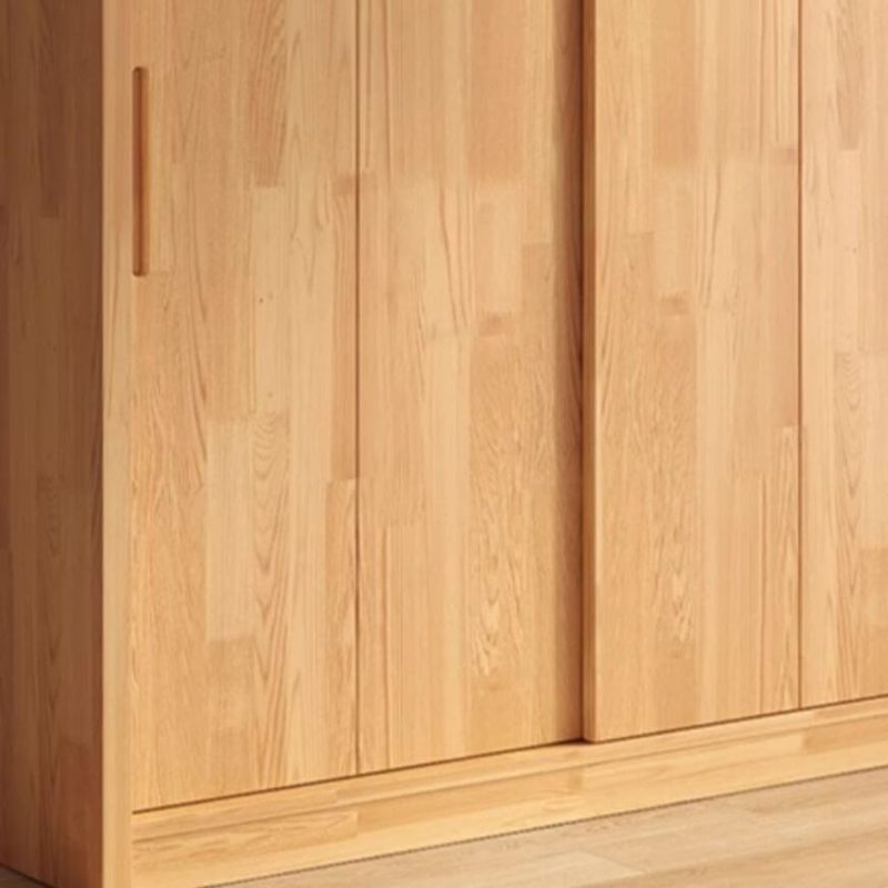"Casual Natural Finish Wood Wardrobe Closet with 4 Drawers, Soft Close Door, Interior Shelves, and Hanging Rod, Armoire & Side Cabinet & Top Cabinet, 79"L x 24"W x 94"H"