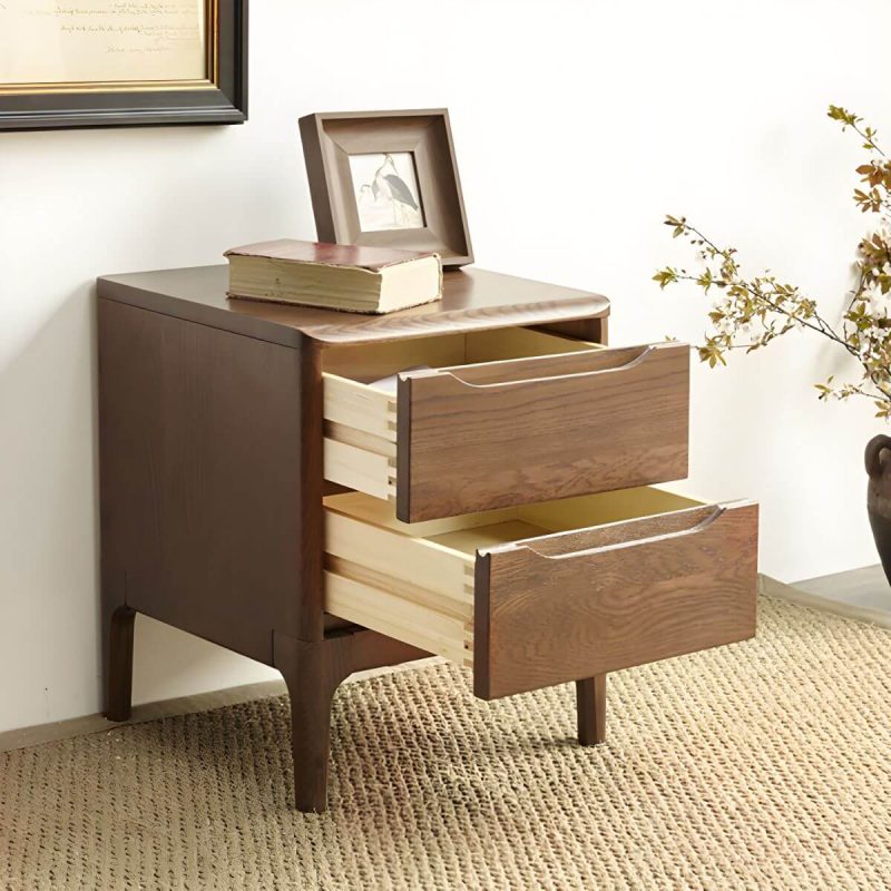"Modern Oak Wood Nightstand with Drawer Storage, Small Size, Narrow Design - 1 Piece Nut-Brown"