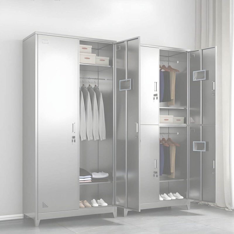 "Stainless Steel Modern Storage Cabinet Chrome Metal Cabinet with Hinged Doors - 6"