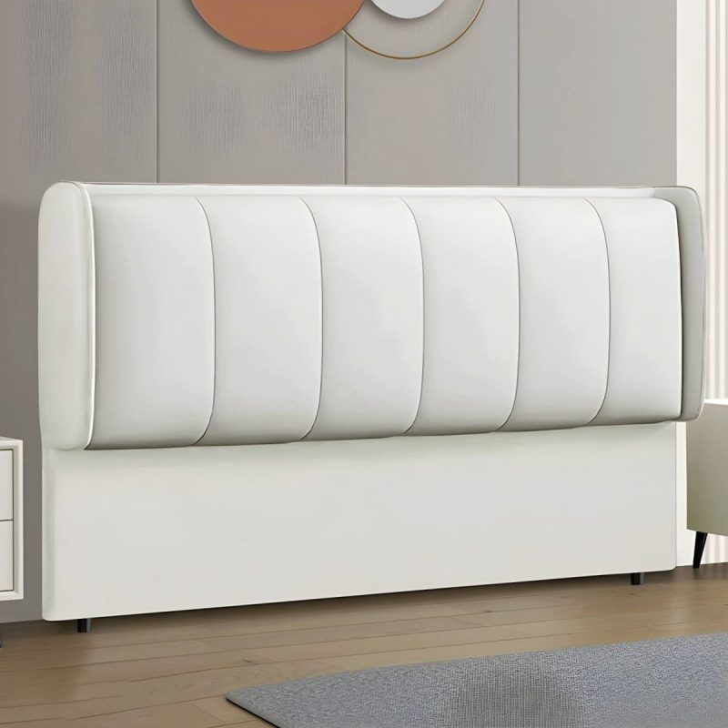 "Modern Upholstered Pine Wingback Headboard with Wood Legs and Solid Wood Frame - 71" Anti Cat Scratch Leather White"