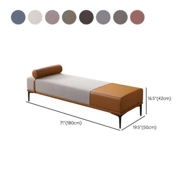 "Dimension of Modern Fabric and Leather Seating Bench with One Side Arm for Bedroom - Gray-Blue"